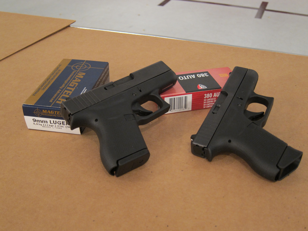 The new Glock G43, left, shown with the Glock G42 in .380, released a year ago. Both models are slender as can be.
