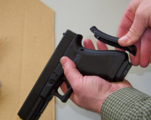 Glock Gen 4 pistols feature replaceable backstraps for an adjustable grip.