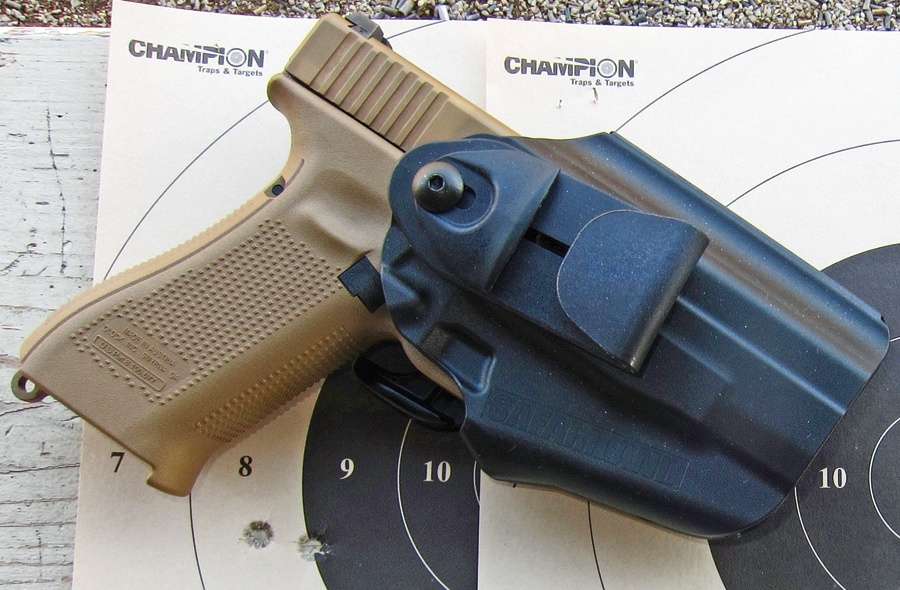 The Safariland Model 575 holster is a multi-fi t inside the waist belt holster, shown here with the Glock 19X.