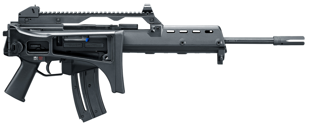 Like the original H&K G36, Walther's rimfire model features a folding stock.