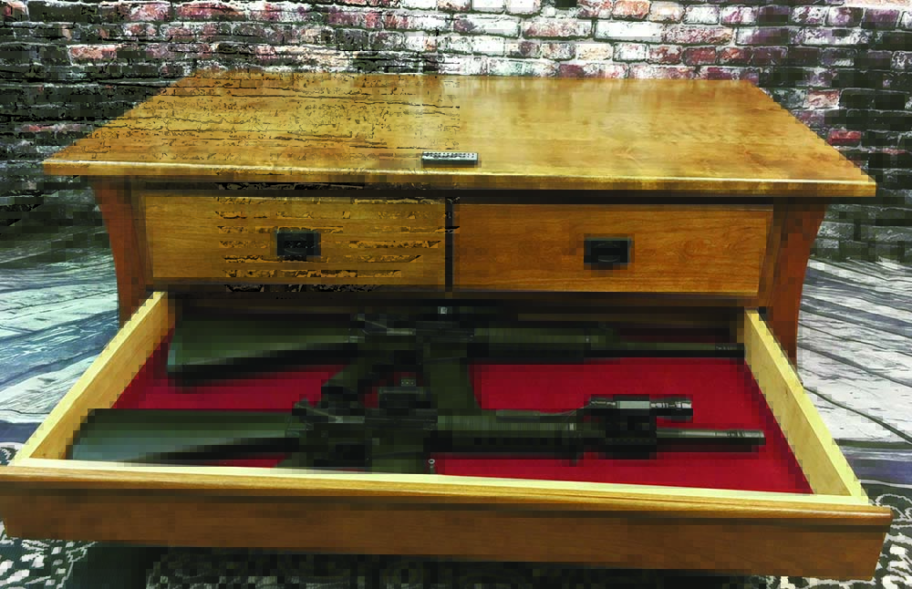 Hidden Gun Safe table by Top Secret Furniture.