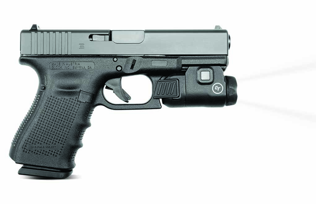 The Crimson Trace CMR 209 Rail Master Pistol Light is compact and weighs under 2 ounces with the battery installed. It also emits 200 lumens of LED-driven white light.