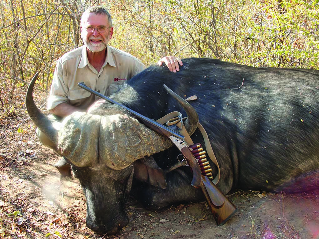Steve Hornady with a Cape Buffalo he took in Africa. Hornady began in 1949 with Steve’s father, Joyce.