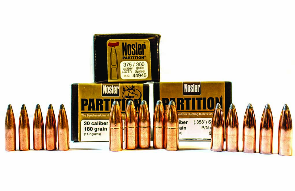 Success: 180-grain .30s, 300-grain .375s and 250-grain .358s—all are good big-game choices, and the Nosler Partition design makes them better.