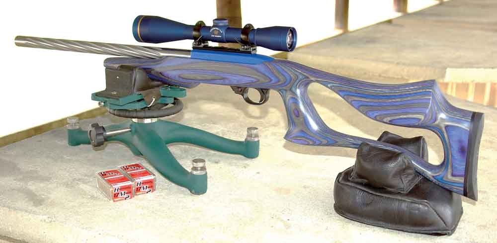 The author built this rig using a Ruger 10/22 action, an E.R. Shaw spiral-fluted barrel and a Boyds stock. The receiver was colored using an oven-baked spray-on enamel, and the matching scope came out of Leupold’s Custom Shop.