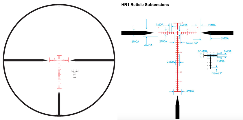 The improved HR1 reticle used in the Leatherwood auto ranging scope features precise lines for improved ranging and accuracy. 