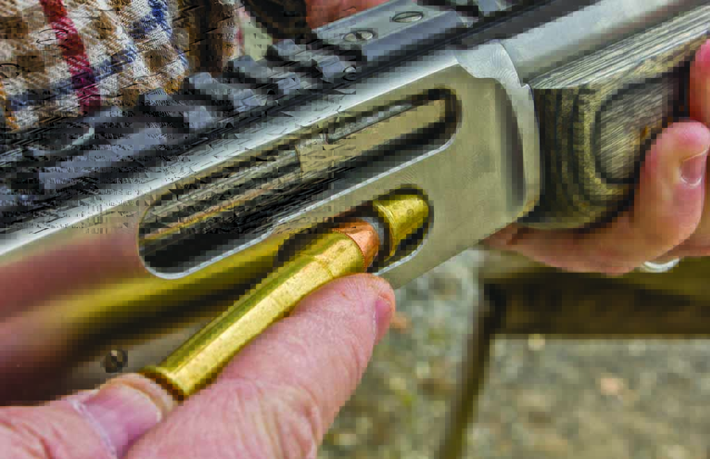 When loading straight-wall cartridges — like the .45-70 Govt. — into the loading gate of a lever gun, you can partially insert them, and then push them home with the next cartridge.