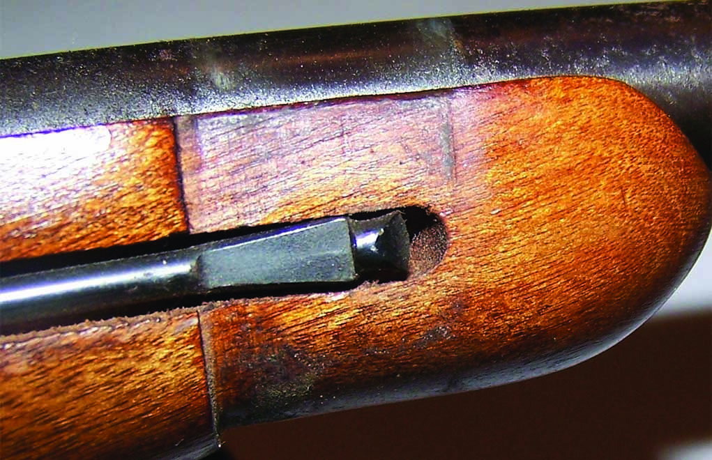 This barrel band has been on the rifle a long time. But the barrel has some upward spring when the band is removed, usually a good sign for potential accuracy.
