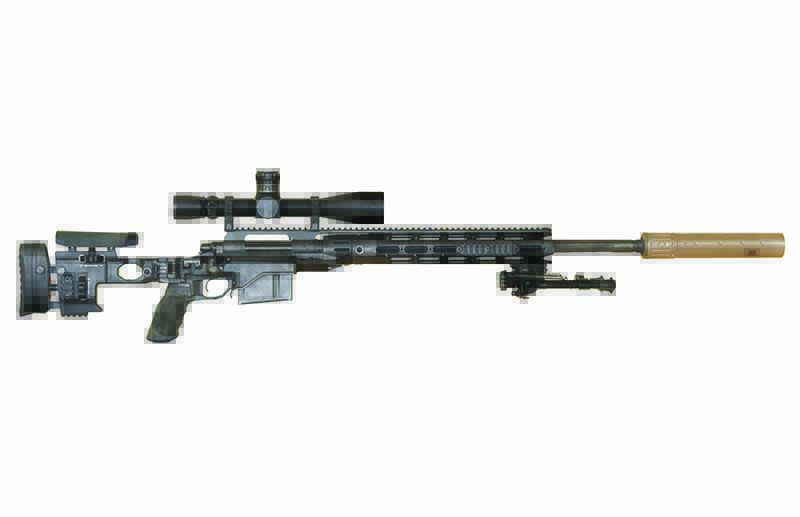 The latest rendition of the M24 is the XM2010. This space age-looking rifle is built on the M24’s original Model 700 long action, but is chambered for .300 Win. Mag. It features a fully adjustable and folding stock known as the Remington Arms Chassis System (RACS), suppressor, and magazine. The optics have also been upgraded to the Leupold 6.5-20x50mm variable power first focal plane scope.