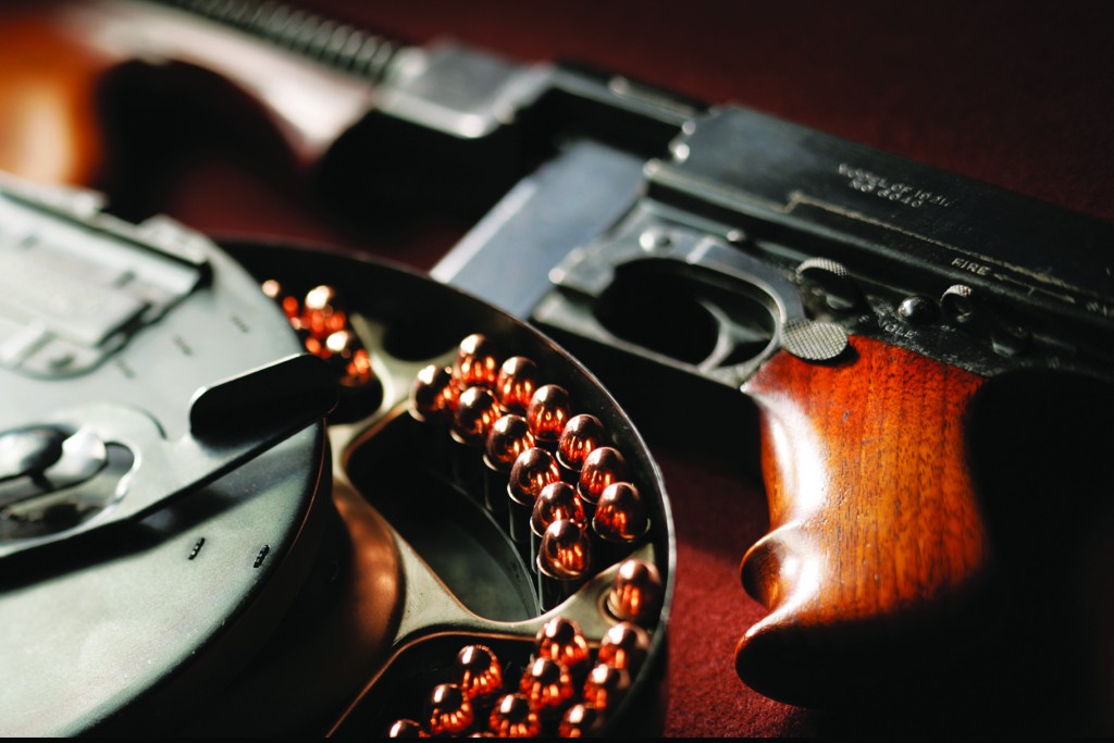Originally made with 20-round magazines, eventually 30-round stick magazines and 50- and 100-drum magazines were manufactured for use on "the gun that made the '20s roar."