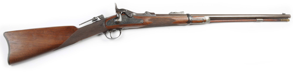 Custer-era 1875 Springfield US Officers Model trap-door rifle, a type made under special order for commissioned officers only, $13,200. Morphy Auctions image