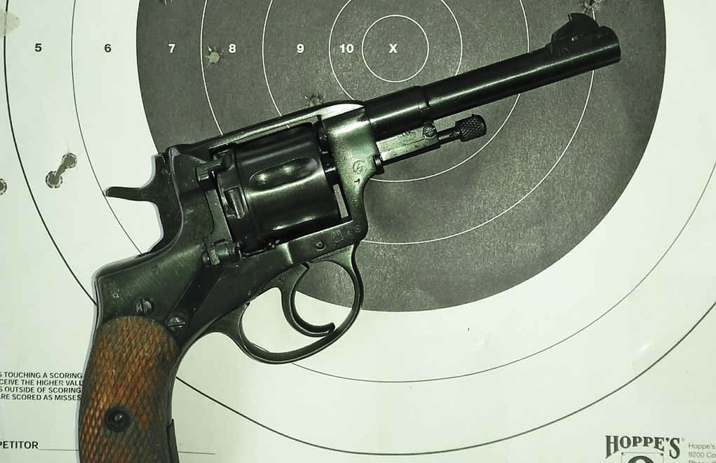 The seven-shot Nagant 1895, though sturdy and well-made, is not a tack-driver at even seven yards when using it in double-action mode. Single-action firing makes for far better results. 