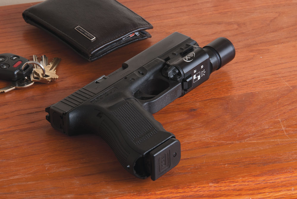 Glock G17: Most full-size handguns make good nightstand guns. It’s hard to go wrong with any hand-filling, reliable pistol that accepts a weapon light. 