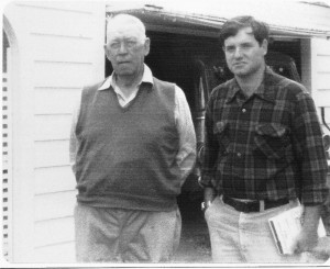 Author credits the writings of Jack O’Connor, the shooting editor for Outdoor Life magazine from 1937 to 1973, with inspiring him to create a sporting rifle using the action of a military Mauser. This photograph of O’Connor (left) and author was taken in 1976 at the end of a visit with Mr. O’Connor at his home in Lewiston, Idaho.