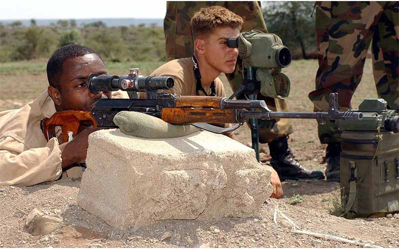 Ethiopian soldier training with a PSL. 