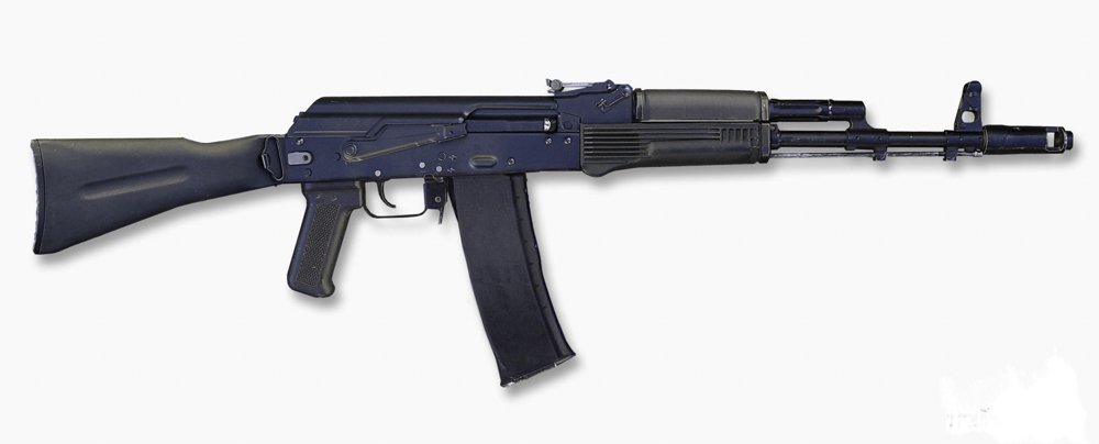 Later models of the AK-74 sported glass-filled polyamide composite furniture of dark plum color.
