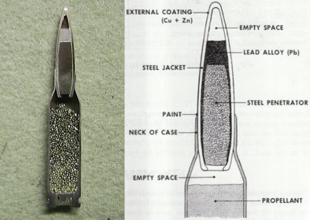 The N76 bullet construction was unconventional. The air pocket in the front caused this projectile to behave erratically on impact.