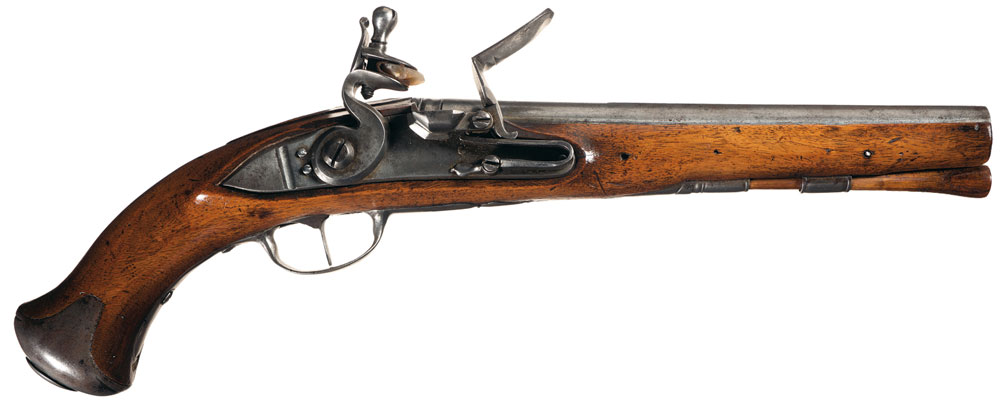 Flintlock pistol that was manufactured in 1776-1777 and stamped with the mark of Captain Thomas Ewing, inspector for the Maryland Council of Safety. Estimated Price: $50,000 - $250,000