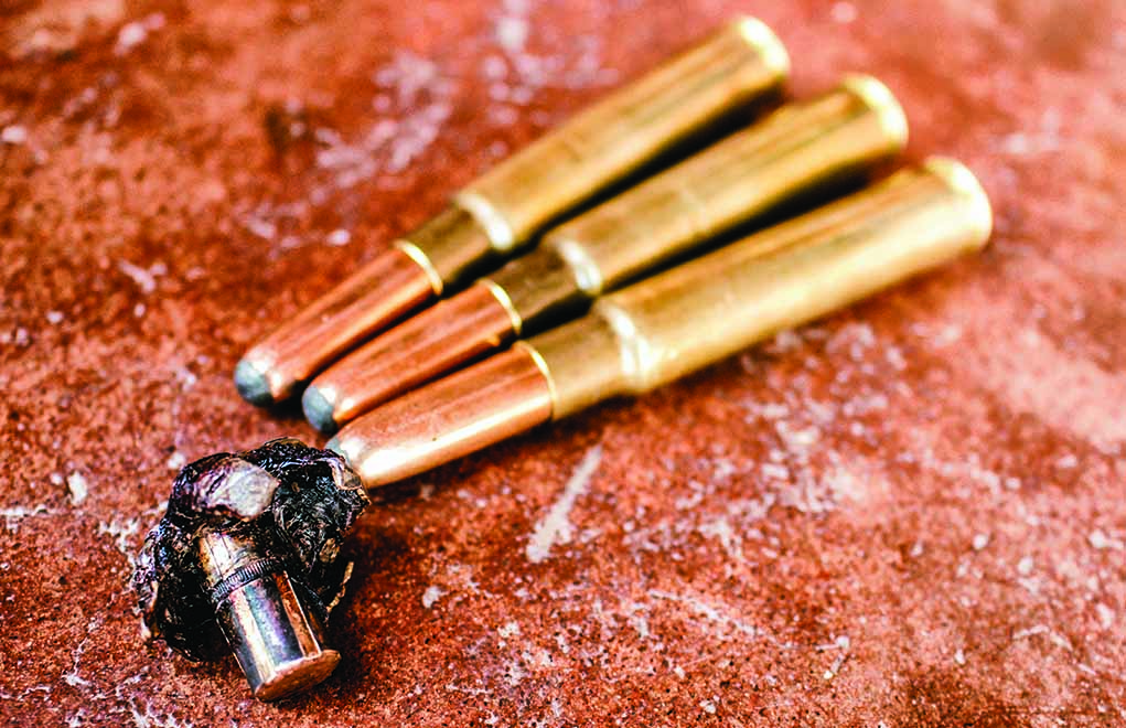The author’s handloaded .318 Westley Richards worked perfectly in Zimbabwe. The recovered bullet is from a Burchell’s zebra stallion.