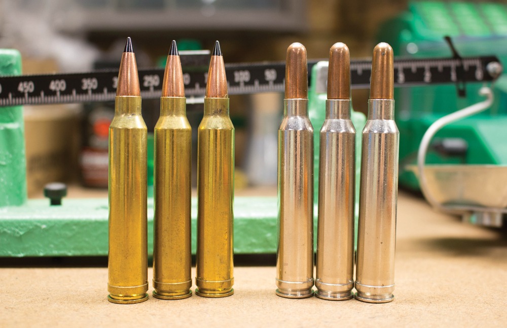 Brass cases and nickel-plated cases have shown to print to different points of impact. The author uses the different types for different loads within the same caliber.