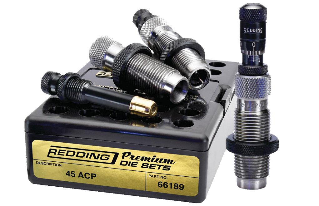 Redding’s new Premium Die Set for pistol cartridges is a perfect choice for the progressive presses; the proprietary coating on the resizing die keeps things much cleaner.