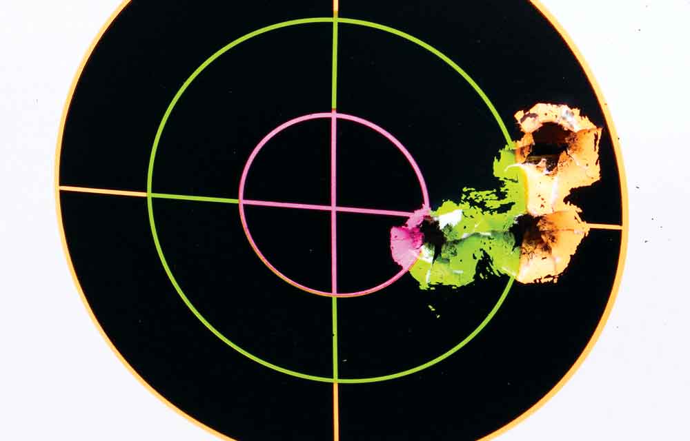 While this 100-yard target doesn’t exactly represent hair-splitting accuracy, it will certainly suffice for big game hunting.