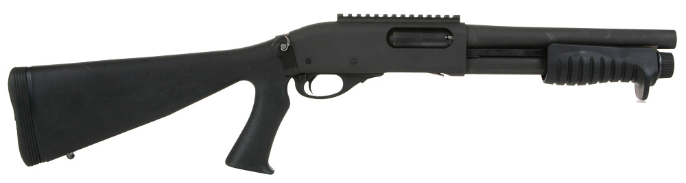 The Remington MCS Tactical Shotgun in a full-stock breaching gun configuration. 