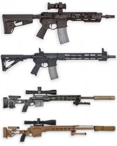 Remington Defense's initial offering to the civilian market (top to bottom): R4GP Carbine, R4 Carbine, M2010, PSR/MSR.