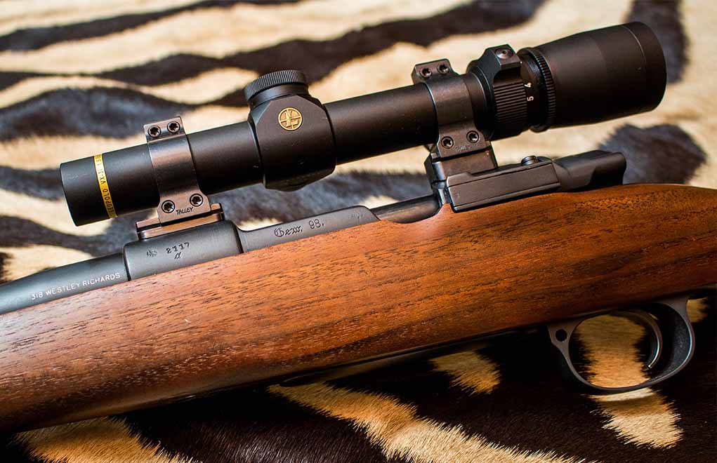 The dangerous-game classic—the Leupold VX-3i 1.5-5x20—is shown here in Talley detachable rings on the author’s .318 Westley Richards.