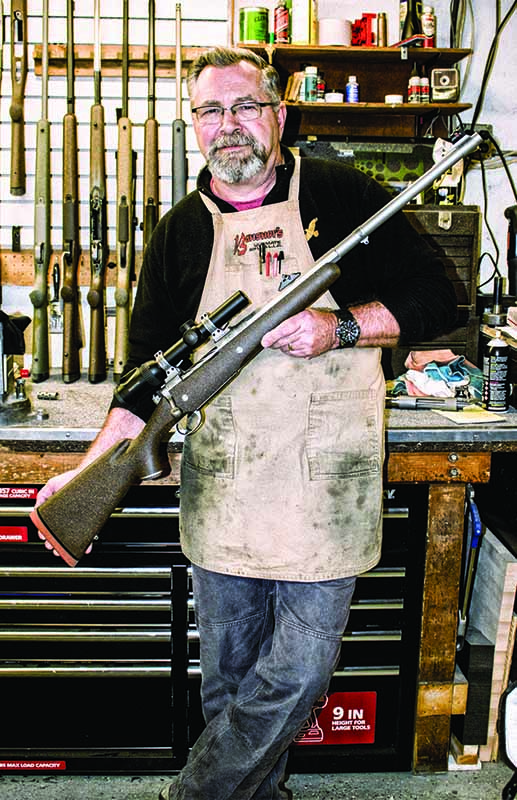 The inimitable Mark Bansner, with one of his custom synthetic rifles in .404 Jeffery. Bansner Custom rifles have a fantastic reputation. 