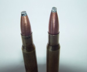 In order to determine what effect damaged bullet points would have on shooting accuracy, the author purposely battered the soft lead tips, possibly deforming them more than would occur naturally inside a magazine under heavy recoil. 