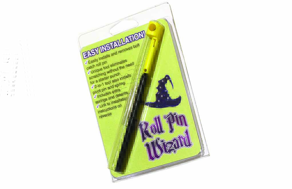 The Roll Pin Wizard has both the guide and the roll pin punch you’ll need for a clean build.