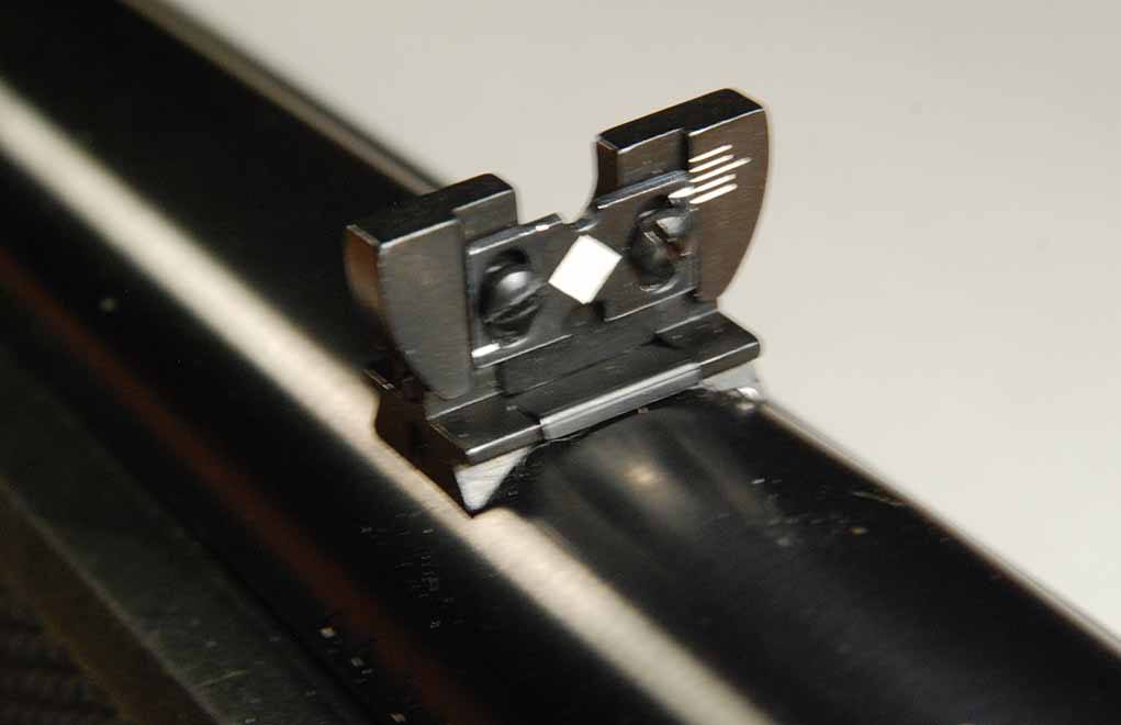 The rear sight on the Ruger 77/44 is of the folding type and is fully adjustable.