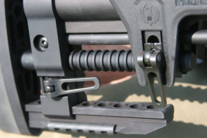 The latch and ratchet system works well when adjusting the buttstock for just about any shooter.