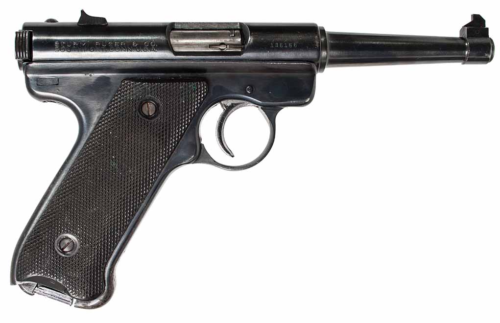 This 1958 vintage pistol with a tapered, 5-inch barrel has the look of the classic Ruger .22.