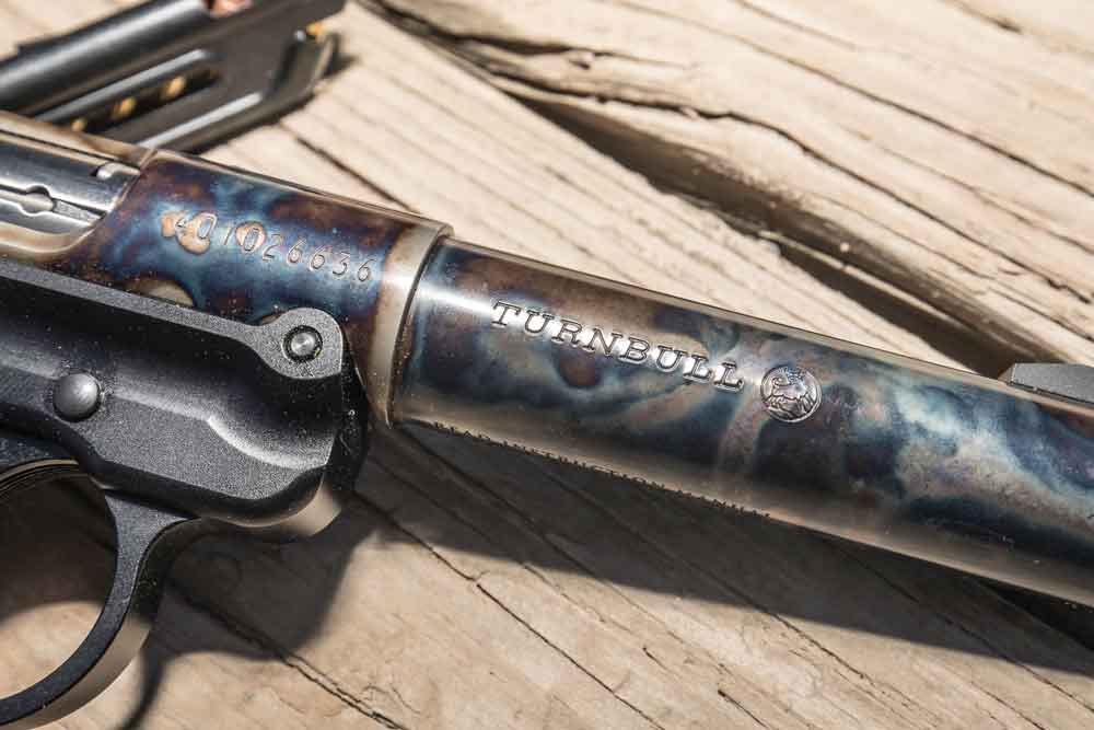 Turnbull engraving on the barrel of the Turnbull Ruger Mark IV.