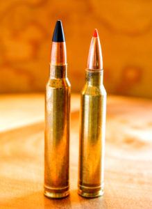 Here are the .300 Win. Mag, right, and the .30-338, the latter being a .338 Win. Mag case necked down to hold .308-inch bullets, something very close to the .308 Norma Mag.