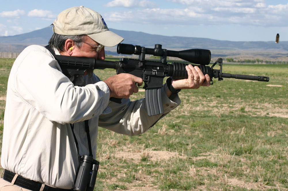 I found the optics passable, but the rifle superb. Here I’m taking a break from the bench and trying my hand offhand on 100 yard ‘dogs.