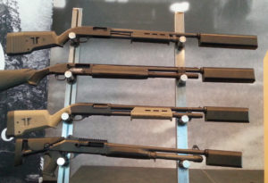  Shotguns outfitted with the four different sizes of the Salvo 12. 