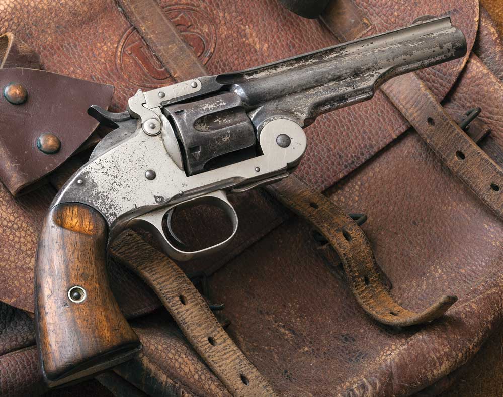 scholfield revolver on a saddle bag