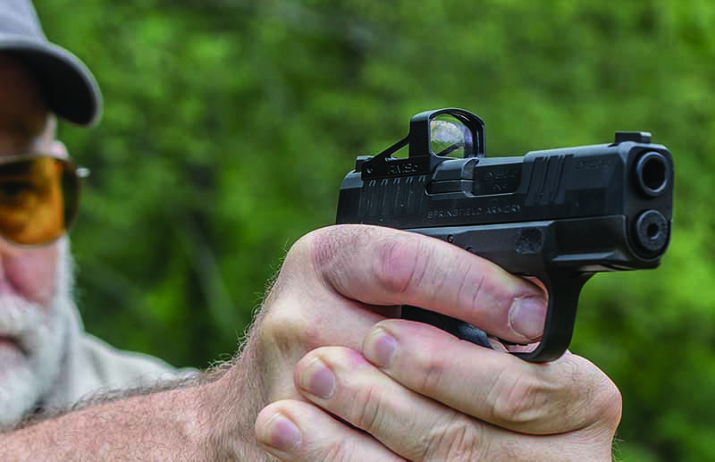 A compact handgun like the Hellcat deserves a compact reflex sight, and you won’t find one smaller or lighter than the Shield SMSc.