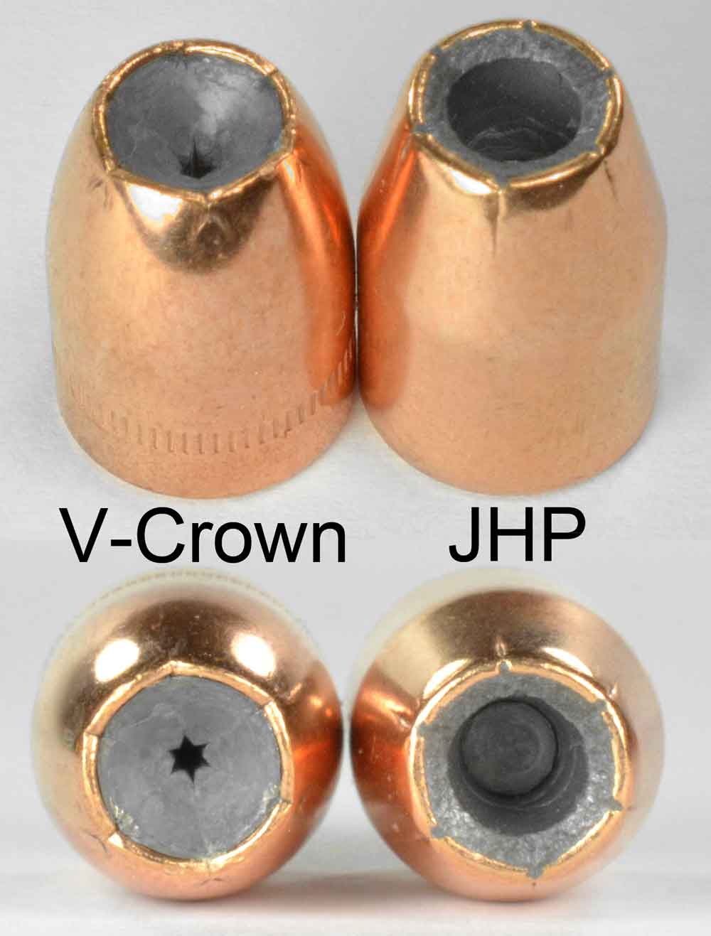 Top view of Sierra's Sierra V-Crown and traditional jacketed hollow points.