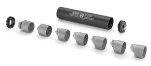 The Ruger Silent-SR utilizes a six-baffle system, housed in a titanium tube.