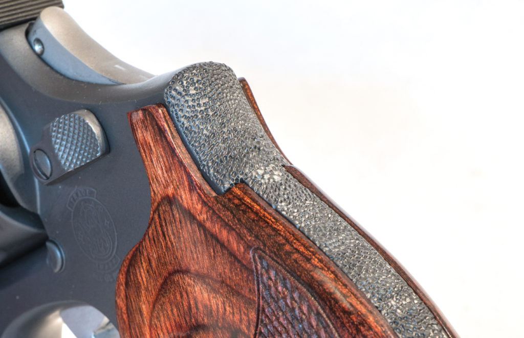 The unique stippling Dove applied to the backstrap of the Smolt is tastefully done, and something usually reserved for custom semi-auto handguns.