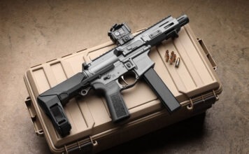 First Look: Springfield Saint Victor PDW Springfield Saint Victor PDW laying on a tan crate.