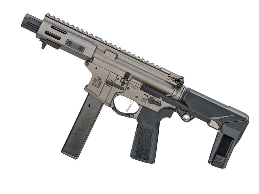 The left side of a Springfield Saint Victor PDW, white background.