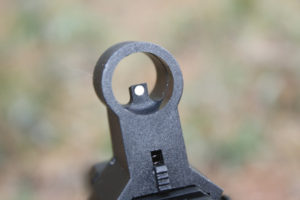Front sight is a simple post with white dot protected by a synthetic ring.