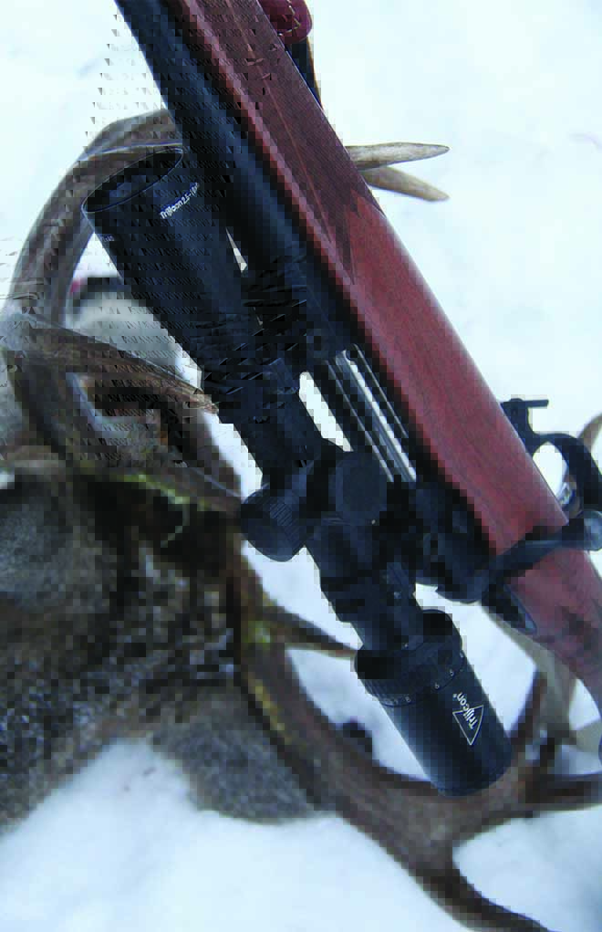 Trijicon’s Huron 2.5-10x40mm and ER Shaw’s Mark X rifle in 6mm Creedmoor proved to be a deadly combination on Saskatchewan whitetails. This rifle shoots well under an inch with factory loads, produces little recoil, and the optic performed well in dim light. 