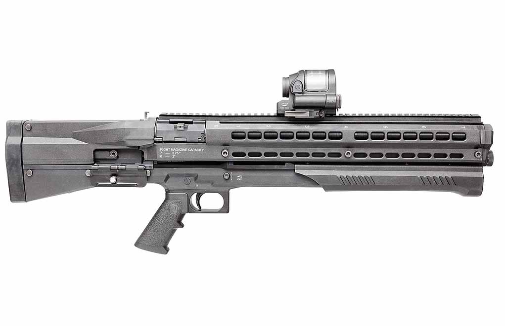 While the UTS looks very similar to the Kel-Tec KSG and is also a pump-acti...