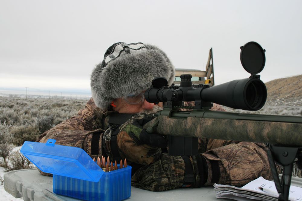 Long-range shooter making shot in cold weather.